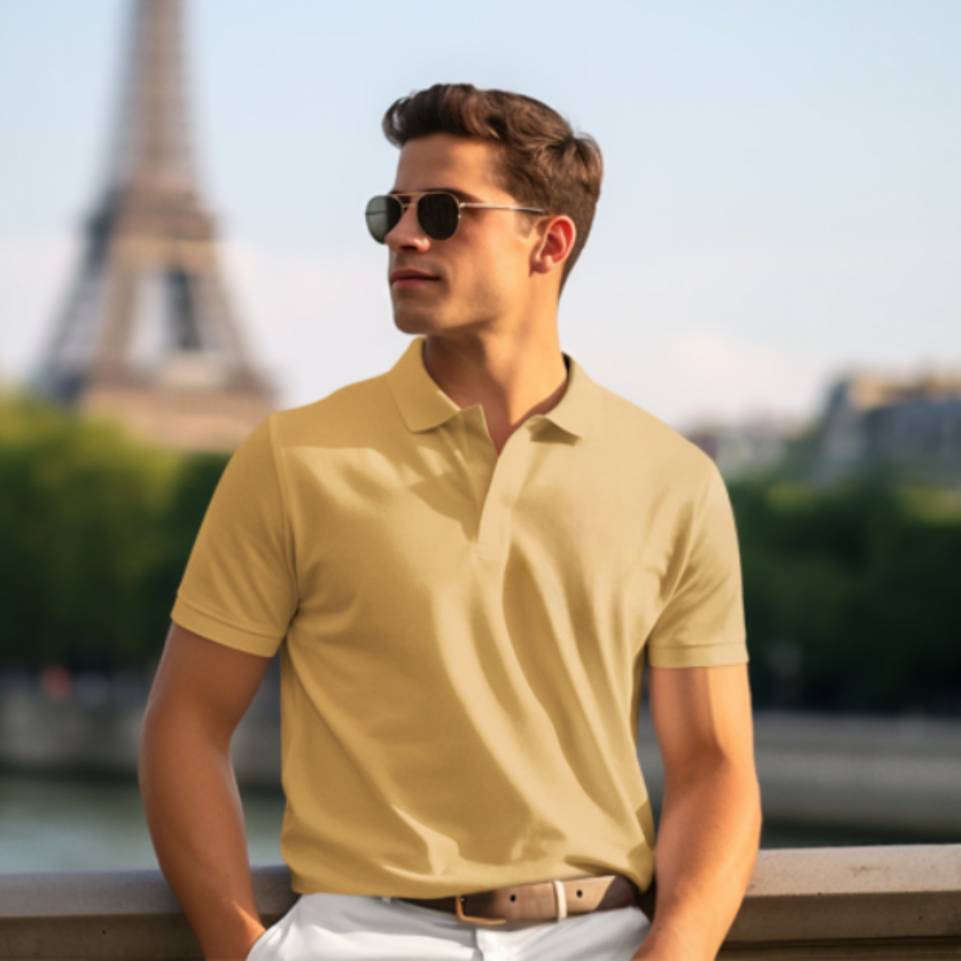 Men's Mustard Yellow Regular Fit Half Sleeve Cotton Polo T-Shirt