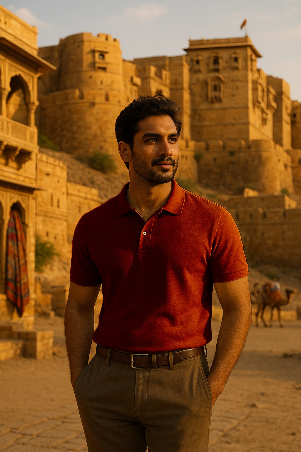 Men's Brick Red Regular Fit Half Sleeve Cotton Polo T-Shirt