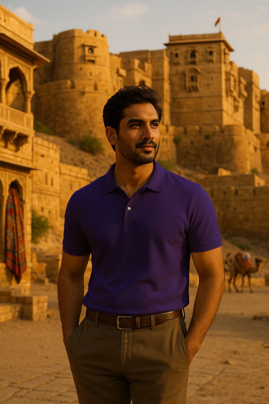 Men's Blue Regular Fit Half Sleeve Cotton Polo T-Shirt
