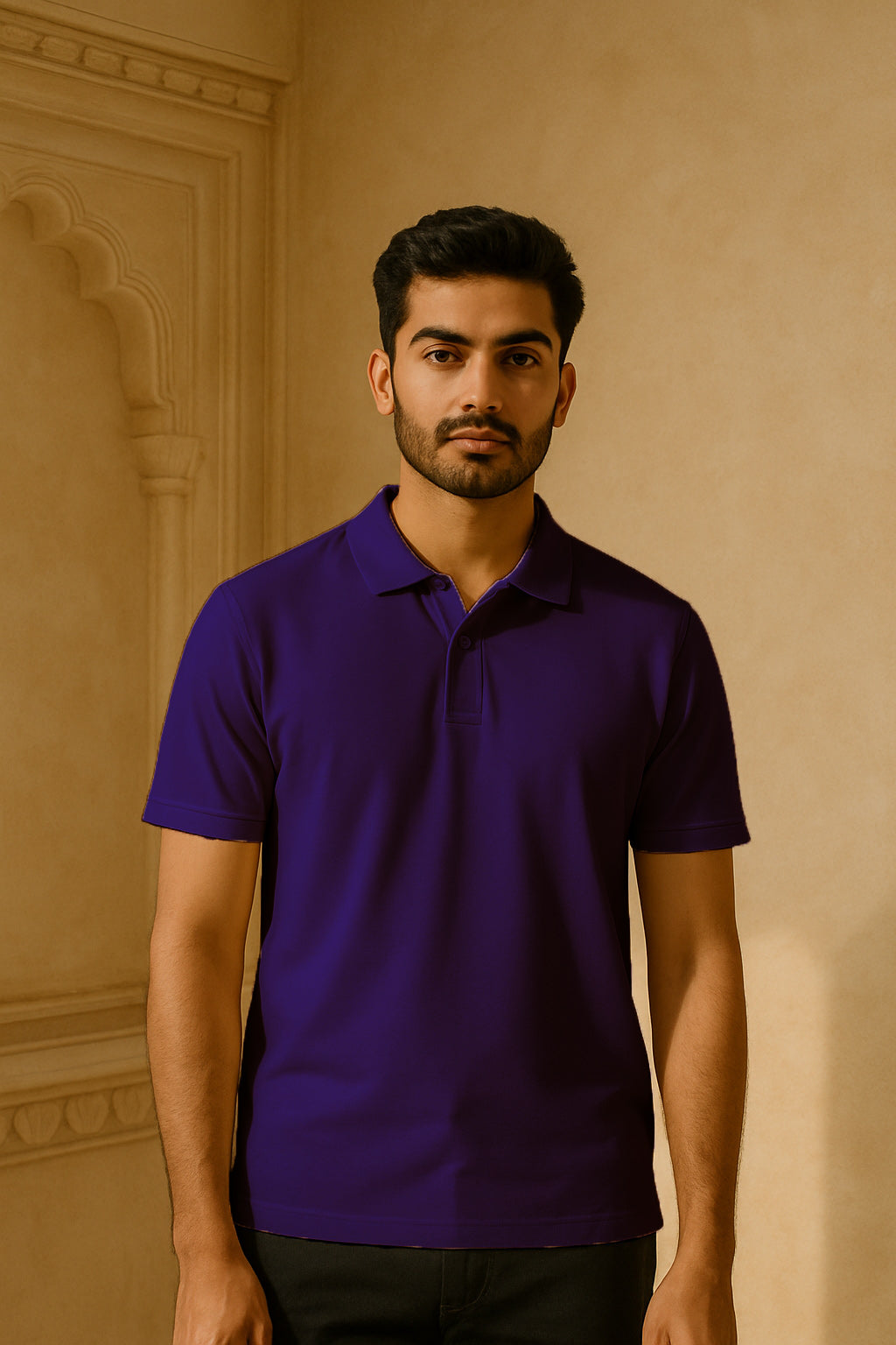 Men's Blue Regular Fit Half Sleeve Cotton Polo T-Shirt